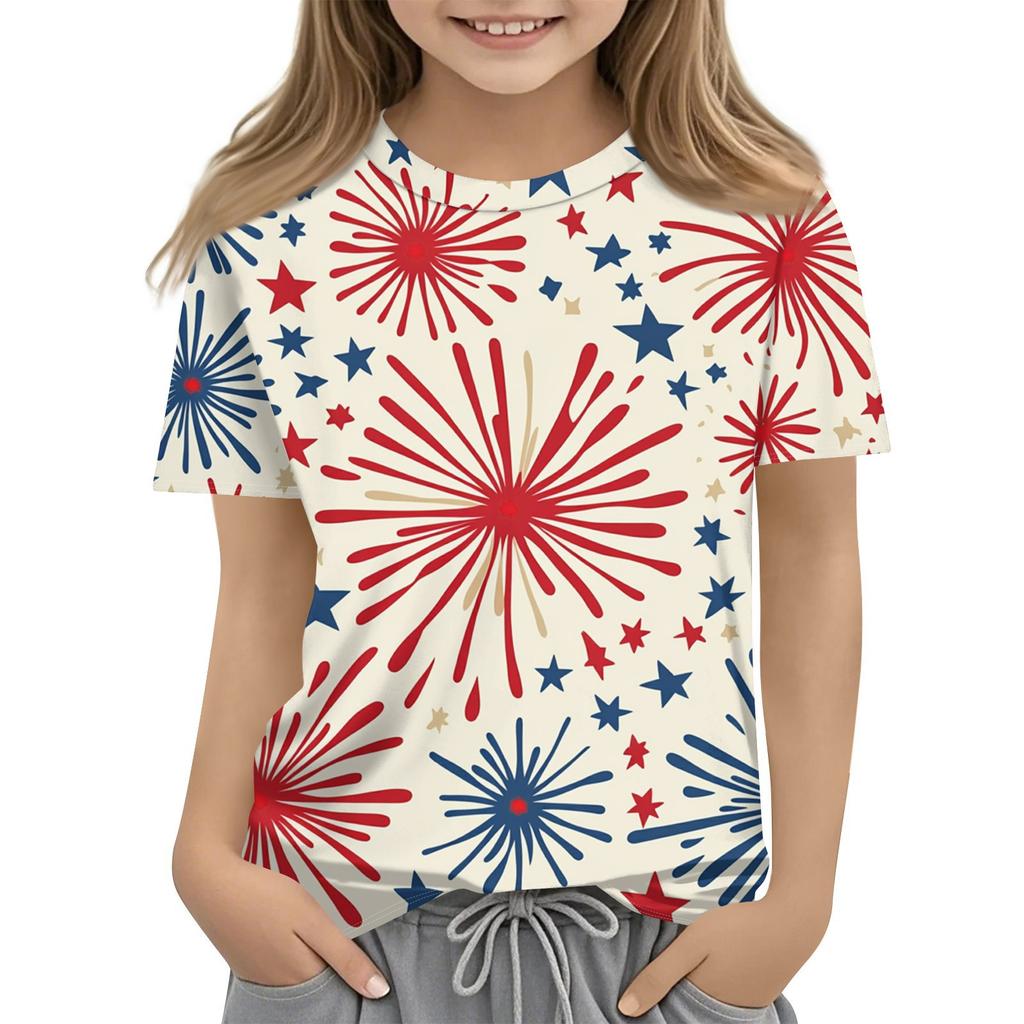 Детская модная повседневная футболка с коротким рукавом и принтом «День независимости» с круглым вырезом