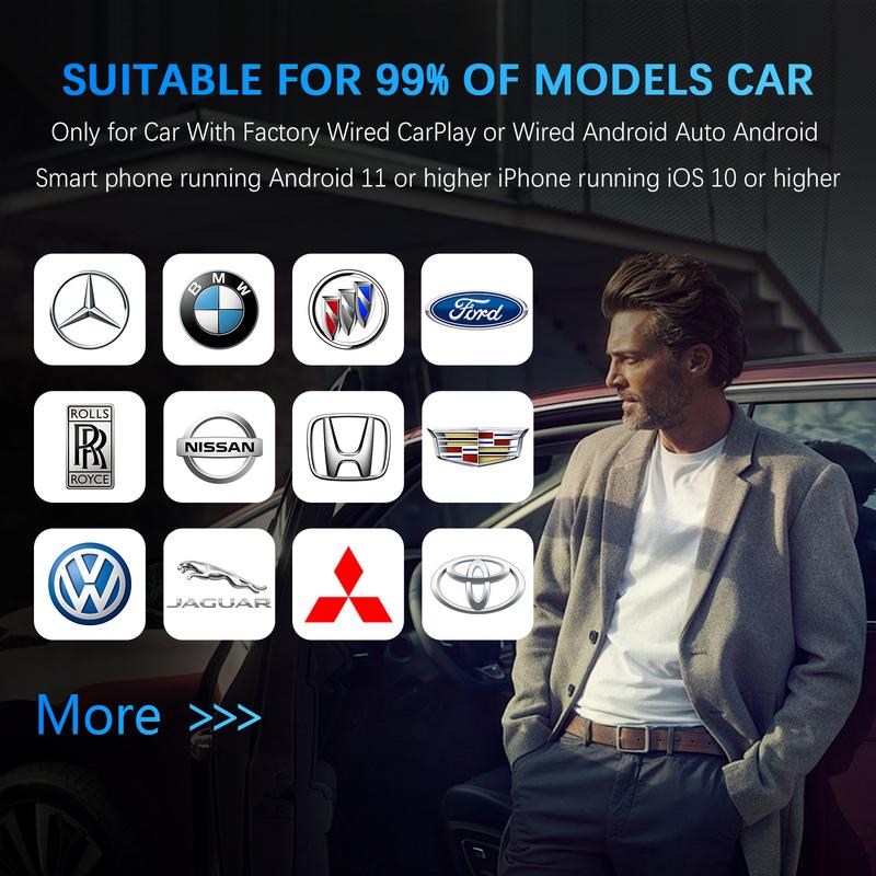 2-in-1 Mini Wireless CarPlay & Android Auto Adapter Ultra Compact Low Latency 5.8GHz WiFi BT5.0 Plug&Play for Factory Wired Cars