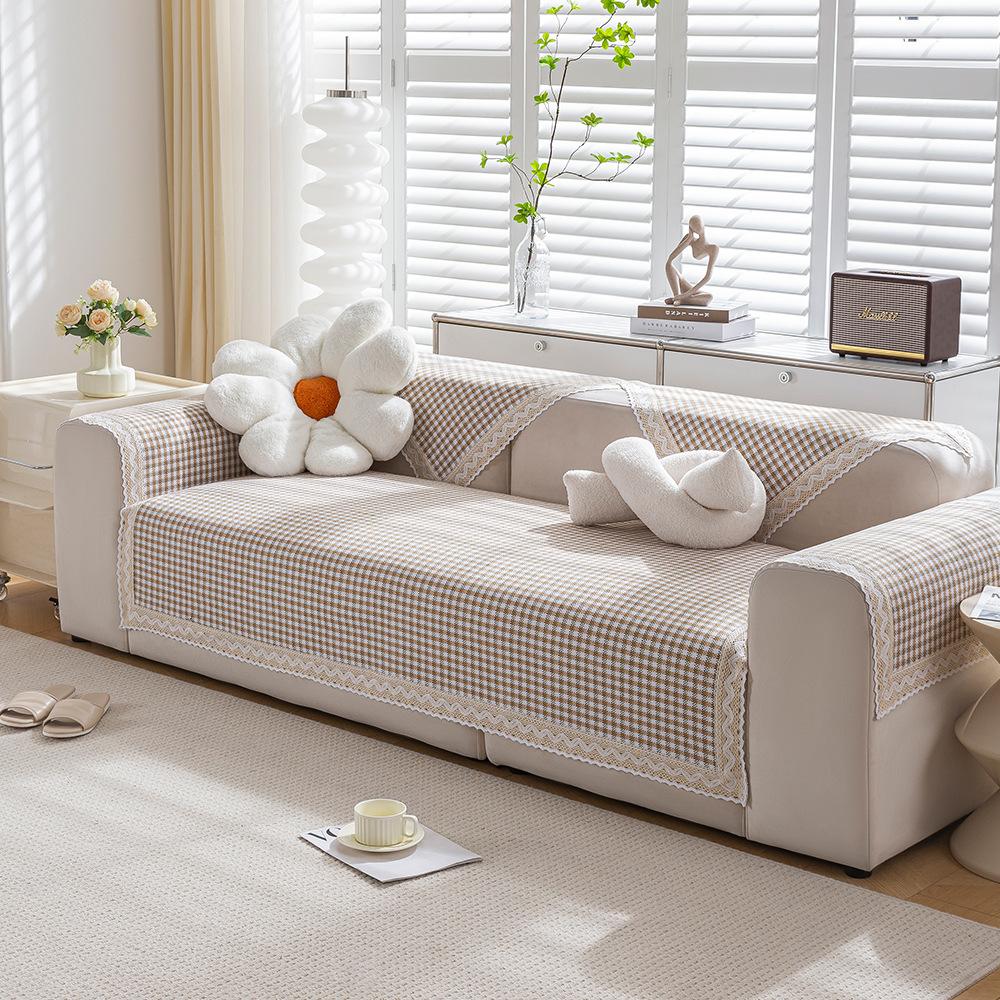 Подушка для дивана из хлопкового льна Four Seasons Universal Weaving Plaid Non Slip Sofa Cover Подушка для утолщенной мебели для гостиной Dust