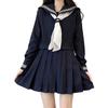 GSYCL Navy Blue Sailor Uniform Set for High School Set for JK Long Open Top and Pleated Popular Authentic Navy Perfect for Cultural and Other Girls,