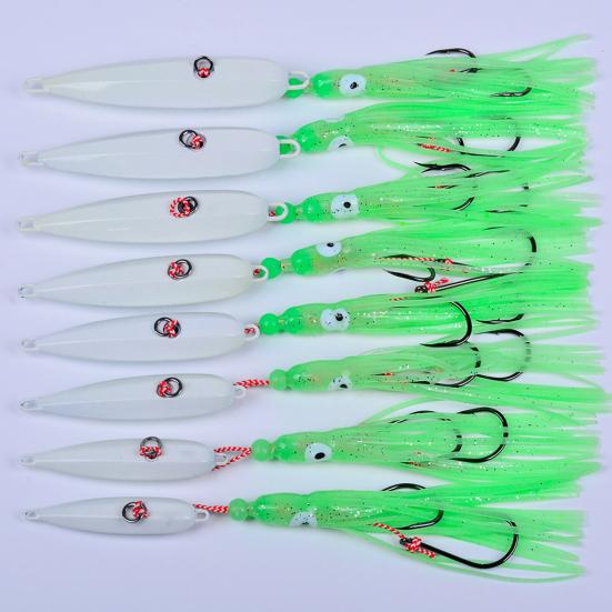 15CM/5.91G Luminous Squid Jig Hook Slow Shaking Glow-in-the-dark Squid Skirt Lure with Weight Sinker Deep Sea Trolling Fishing Bait