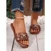 Women's New Fashion Slippers, Classic Temperament, Versatile Solid Color, Metal Decoration Square Head Flat Sandals