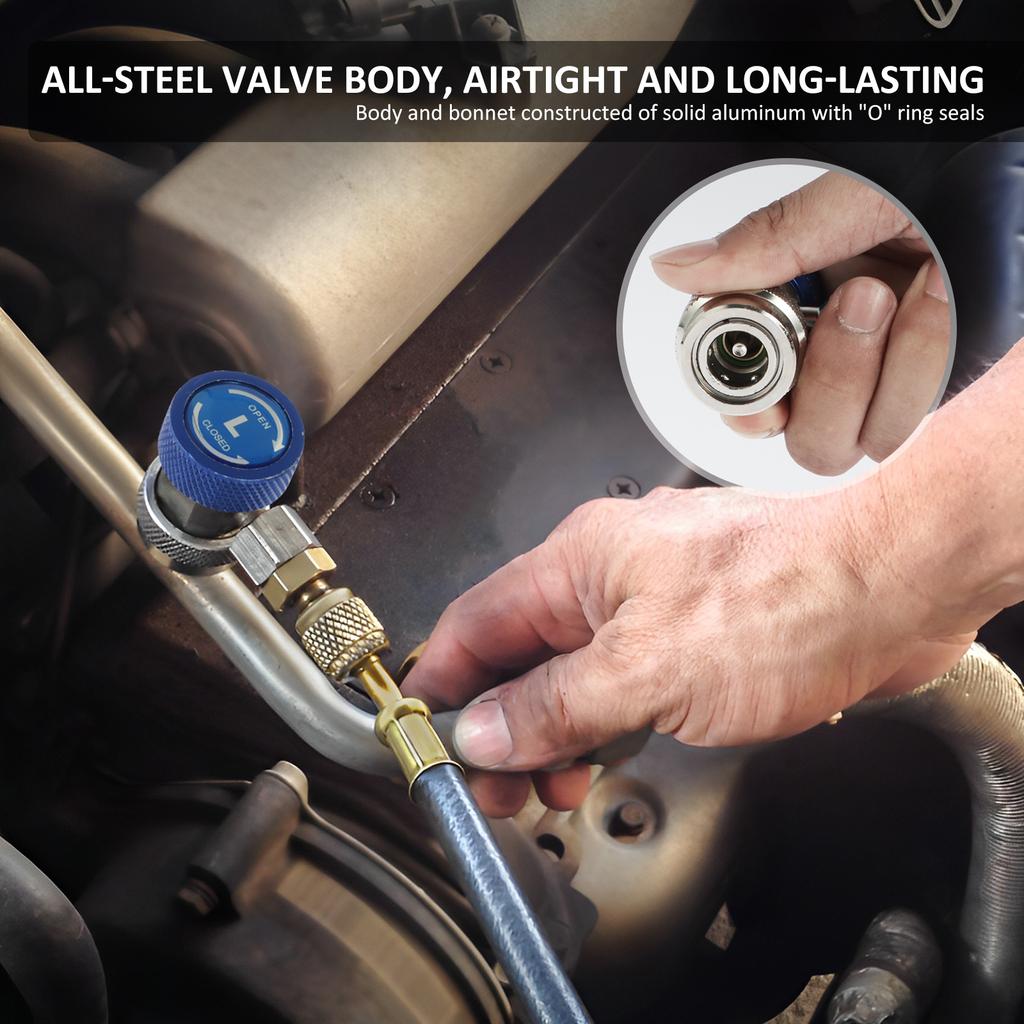 R1234YF/R134A AC Oil Dye Injector with 2 Connectors Air Conditioning Oil Injection Dye Injection Tool for Car Refrigerant System