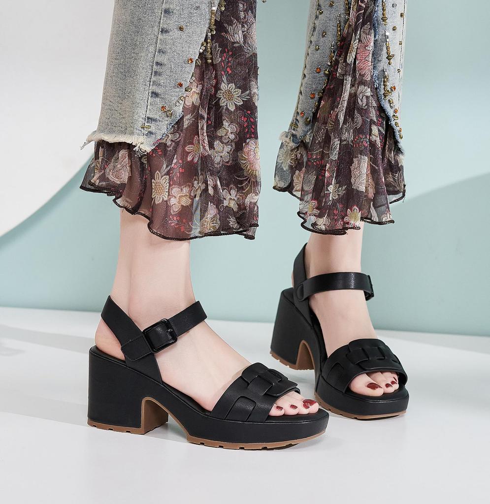 Толстая липучка Легко ходить [ZUYEE] Женские сандалии, Каблук, Ремешок, Комфорт, Повседневные, Мягкие, в, Черном, 23.0см