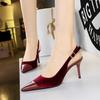 Banquet High Heels Rear Empty Women's Shoes Pointed Splicing Pointed Xishi Suede Hollow Rear Strap Single Shoes