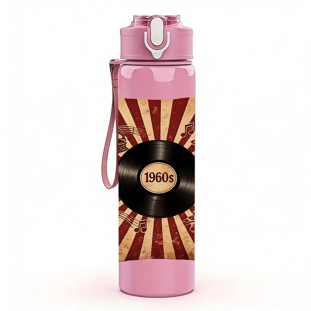 1PC Pillow Style Vinyl Record Art Print 750ml Color Plastic Sports Water Bottle Leakproof Flip Straw Lid Suitable for Sports Office Home Use