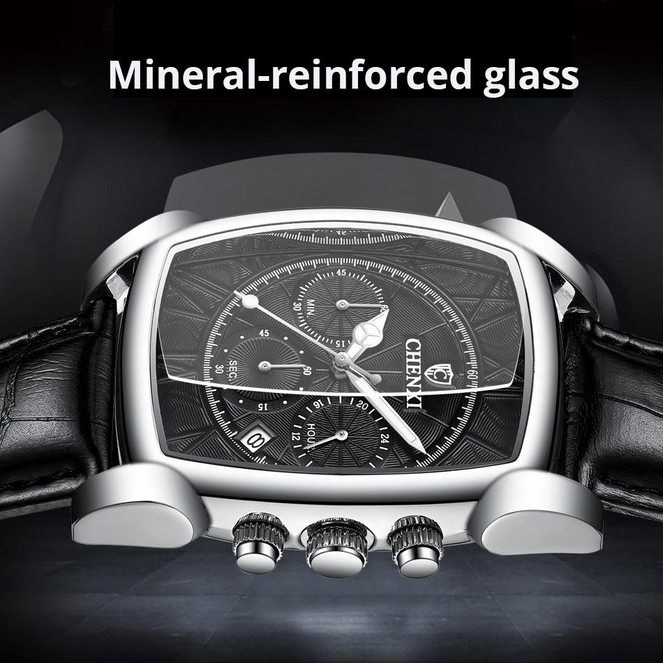 Уникальные прямоугольные наручные часы для мужчин, хронограф из натуральной кожи, повседневные, антикварные, деловые, мужские наручные часы, водонепроницаемые, автоматическая дата, час