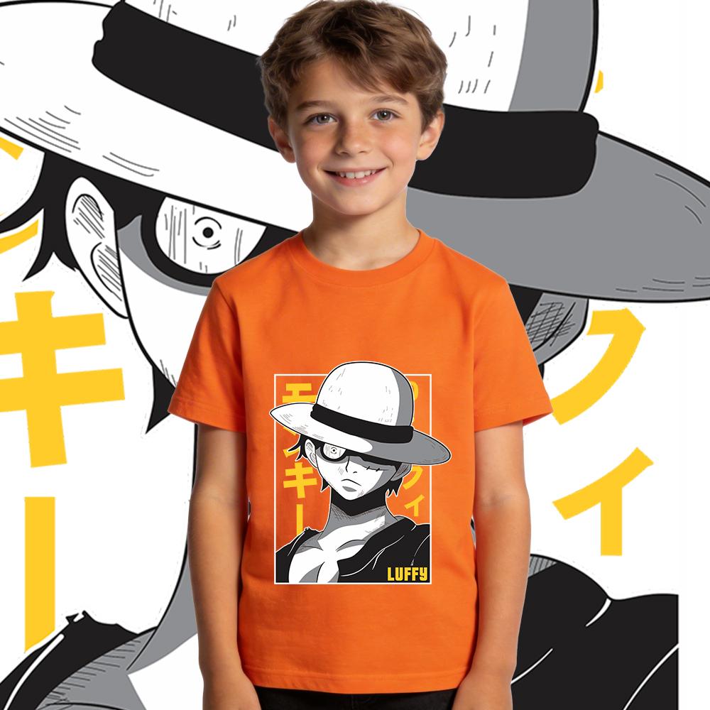 One Piece Luffy Print Tee 100 Cotton T Shirt for Boys and Girls Kids Casual Wear Soft Fabric Summer Short Sleeve