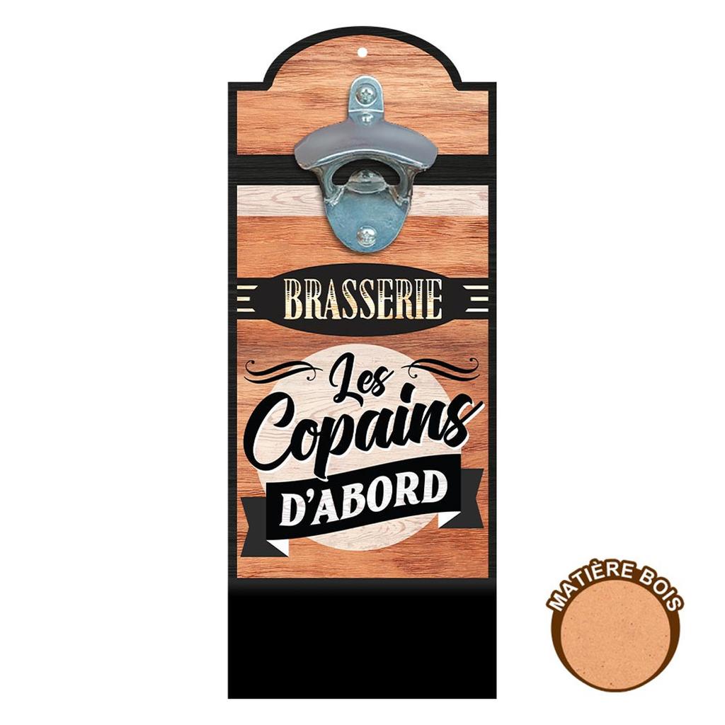 Les Trésors De Lily [A2420] - Деревянная настенная открывалка для бутылок 'Brasserie les Copains d'Abord' коричневая - 30x12 см