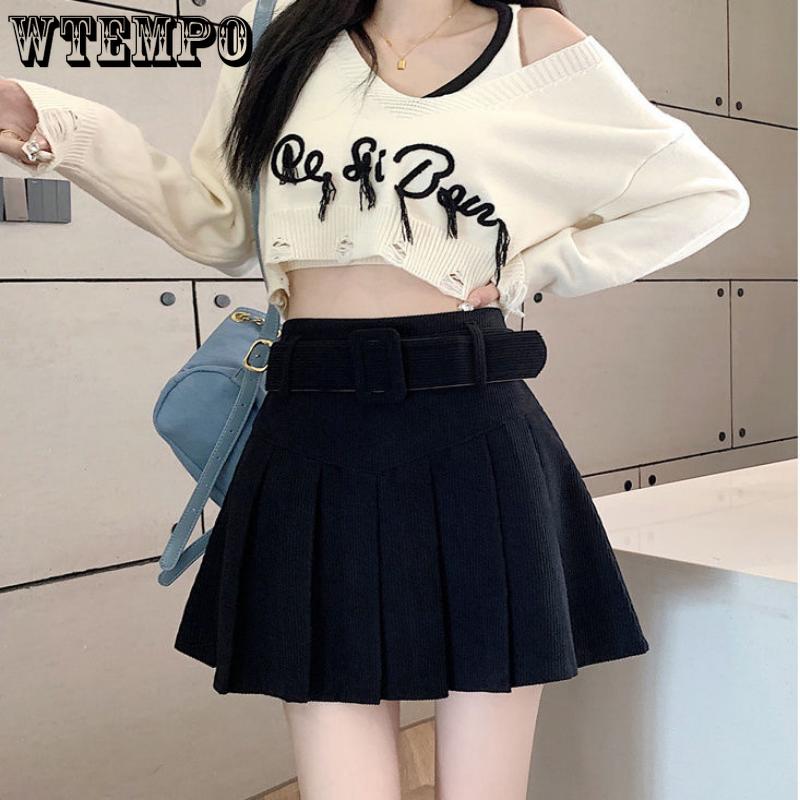 Женская дизайнерская ниша с поясом, плиссированная полуюбка трапециевидной формы, модная узкая однотонная короткая юбка с высокой талией Pure Desire Wind