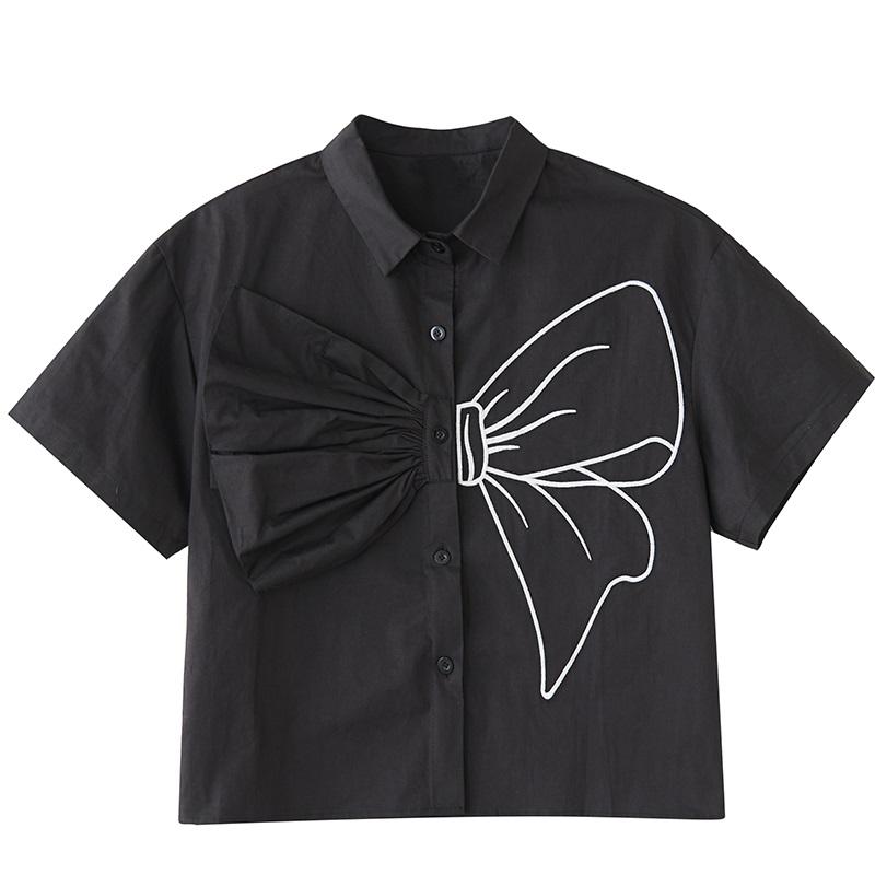 Короткие рукава свободного покроя Черные хлопковые рубашки и блузки для блузки Повседневные свободные летние топы женские рубашки на пуговицах