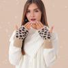 Leopard Print Fingerless Gloves Women Fuzzy Warm Mittens with Thumb Hole Winter Fluffy Gloves for Girls Typing Writing Texting
