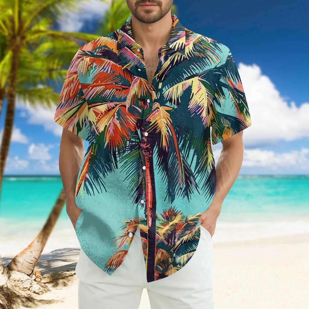Men's Fashion Loose Hawaiian Printed Short Sleeve Beach Shirt