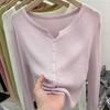 A New Spring Korean-style Long-sleeved Soft and Soft Base Layer Blouse for Women Wearing Knitted Cardigans, A Short Sweater and A Thin Coat