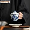 150 мл антикварная сине-белая фарфоровая гайвань в стиле ретро с чернилами, цветами и птицами, чайная супница, крышка для заваривания чая, чаша, чайные сервизы, подарок