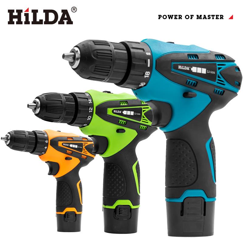 Hilda 12V Dual-Speed Cordless Screwdriver Drill with Rechargeable Lithium Battery, LED Light, and 2 Waterproof Hand Pieces