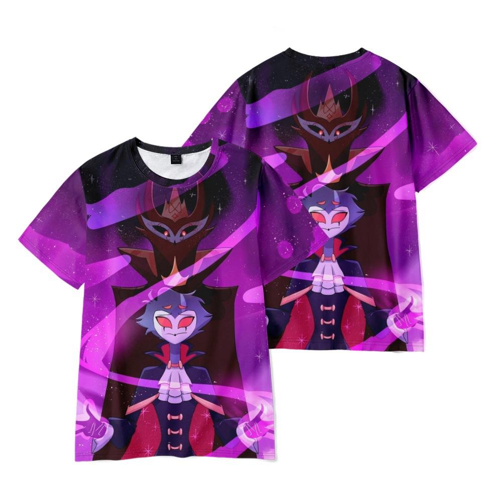 Helluva Boss Аниме Женщины Мужские футболки Рубашка с рисунком Мультфильм Печатный О-образным вырезом Негабаритные с короткими рукавами Модная мужская одежда Уличная одежда