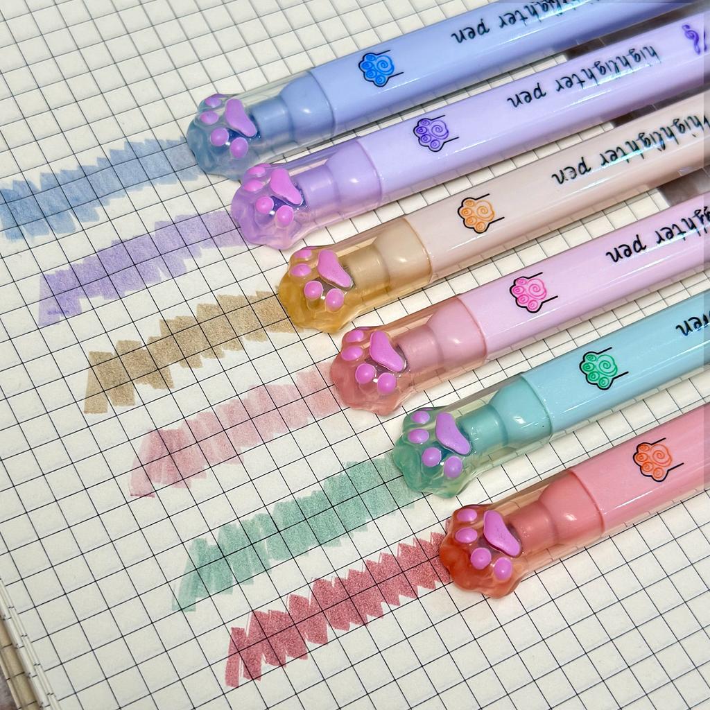 Набор из 6 хайлайтеров в виде кошачьих лапок – Флуоресцентные маркеры для заметок, ведения дневника и использования в офисе – Пастельные цвета