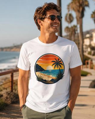 Beach Dad T-Shirt, Retro Sunset Palm Tree Graphic Tee