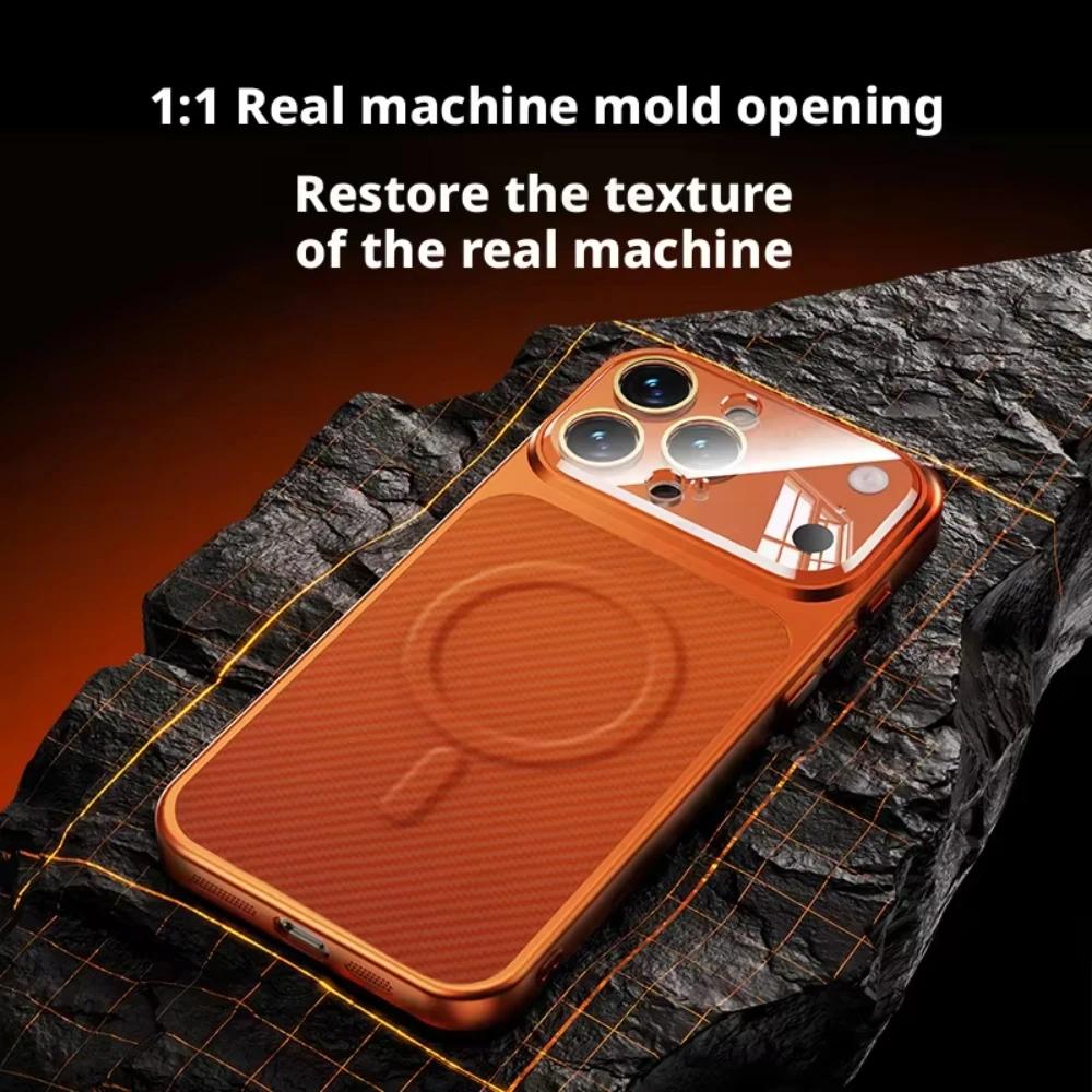 Роскошный кожаный чехол из углеродного волокна для iPhone 17 16 15 14 13 Pro Max для беспроводной магнитной зарядки Magsafe, противоударный чехол для телефона