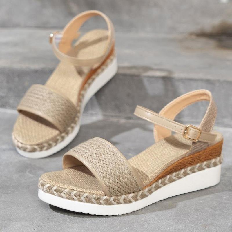 Сандалии из конопли на среднем каблуке для женщин 2024 года, легкие повседневные эспадрильи с нескользящей подошвой, женские сандалии на платформе с пряжкой на щиколотке