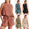 Women's Fashion Suit Summer Style Sleeveless Blouse Shorts Two-piece Set