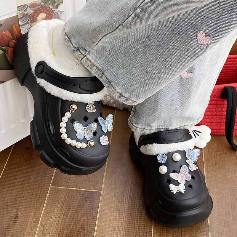 Зимние бархатные женские сабо на открытом воздухе, теплые, плюшевые, на платформе, дизайнерские туфли, женские, модные, белые, увеличивающие рост, женские домашние тапочки