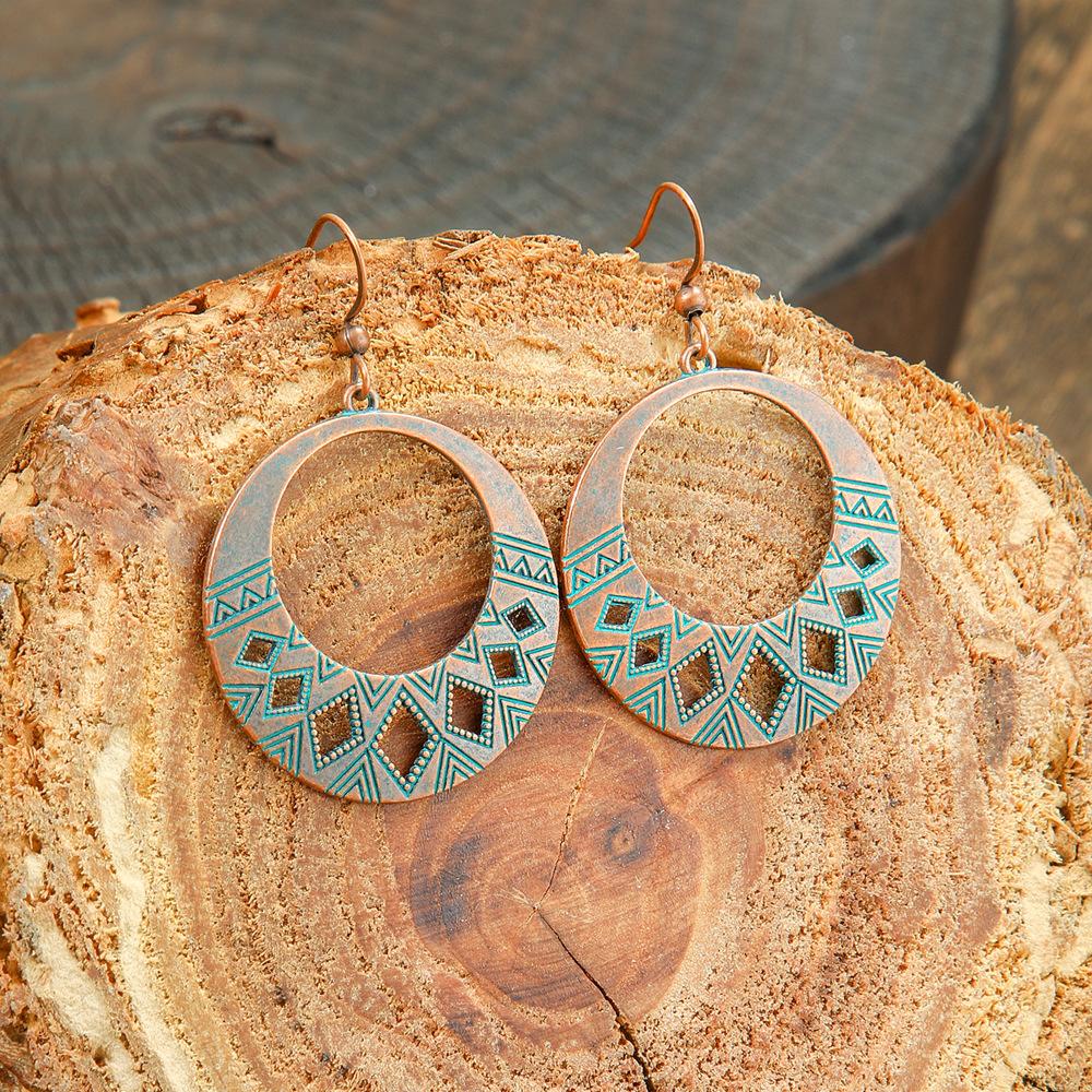 Bohemian Style Retro Earrings with Metal Geometric Hollow Out Ethnic Style Earrings