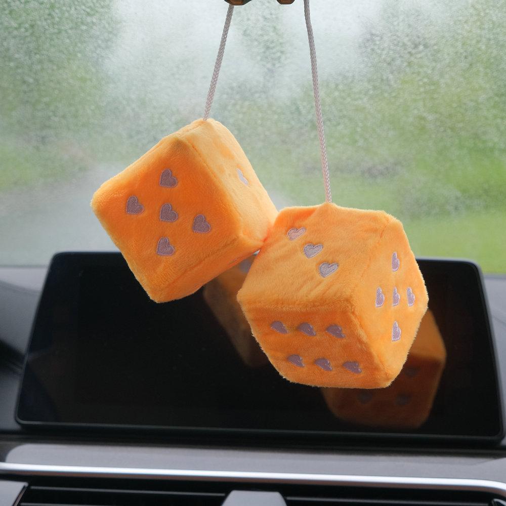 A Pair Of Plush Dice Heart-shaped Decorations For Car Rearview Mirrors, Retro Square Decorative Dice For Car Hanging Accessories