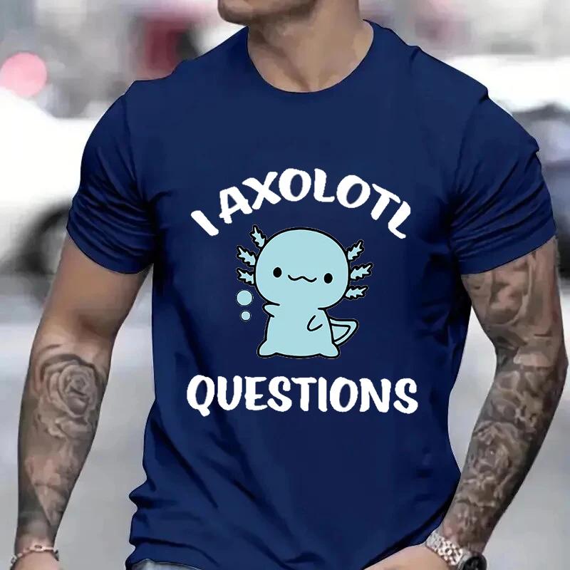 Милая футболка с изображением Аксолотля в стиле аниме для мужчин, футболки с рисунком манги, забавные футболки, одежда с коротким рукавом, футболки унисекс с изображением Аксолотля в стиле мультфильма
