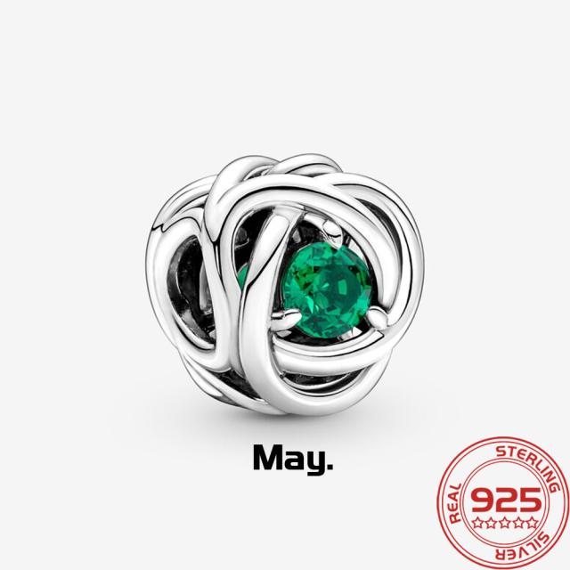 Роскошный серебряный 925 пробы февральский фиолетовый камень рождения вечность круг шарм подходит модный браслет 925 пробы серебряный шарм модные ювелирные изделия для девочек