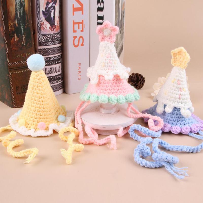 Princess Sweet Pet Scarf Knitted Hat For Cat Dog Soft Hand Woven Hat Cosplay Birthday Pet Costume Delicate Adjustable Pet Bibs