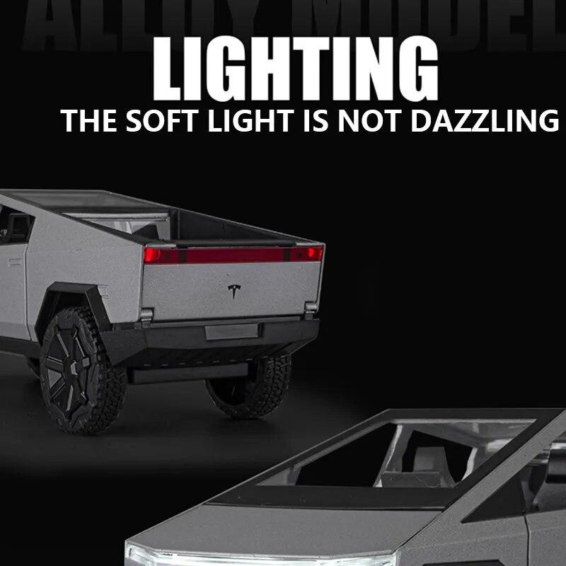 1:24 MINI AUTO Tesla Cybertruck Pickup Trailer Alloy Car Model Diecasts Metal Off-road Vehicles Truck Simulation Kids Toys Gift