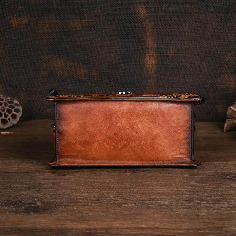 Vintage Luxury Handbag Handmade Leather Carved Women Bag Versatile Female Shoulder & Crossbody Bags