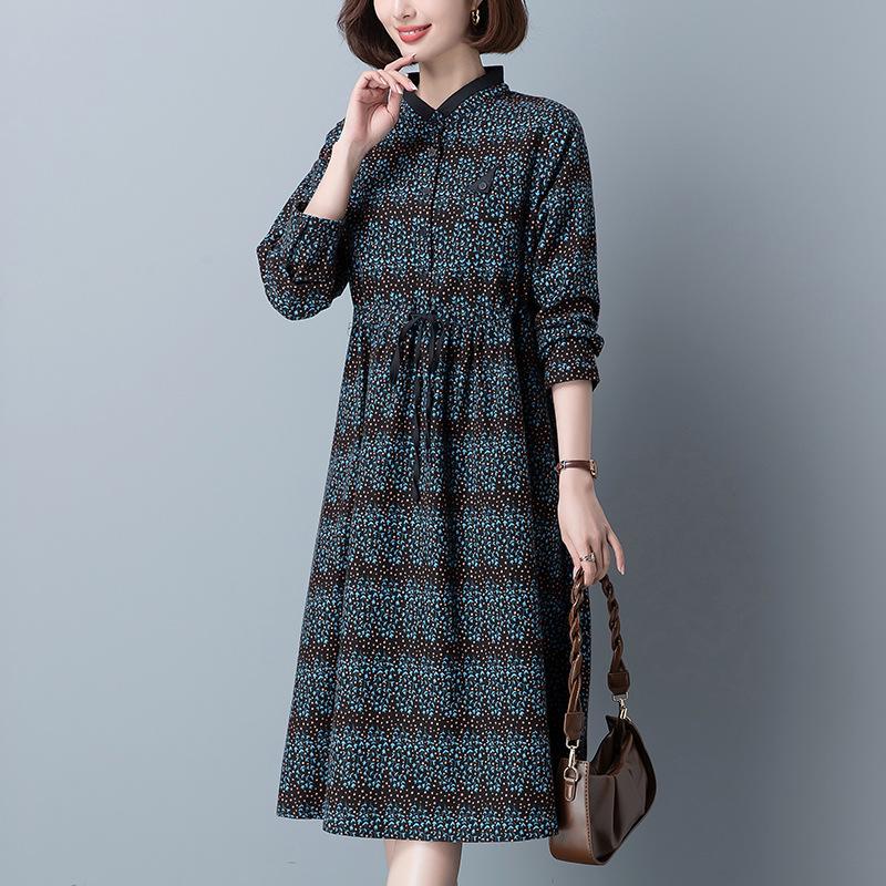 2024 Elegant Plus Size Long Sleeve Dress for Middle-Aged & Elderly Women - Spring & Autumn Collection