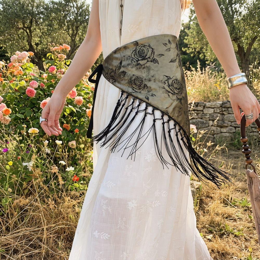 Chinese Style Triangular Waist Belt Printing Mini Apron Fashion Bohemia Wide Waistband  Streetwear