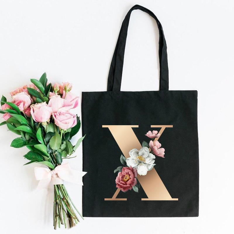 Холщовая сумка-тоут с цветочным письмом и шрифтом ABCDEFG, повседневная сумка-шопер с эко-цветами большой вместимости, сумки на плечо в стиле Харадзюку