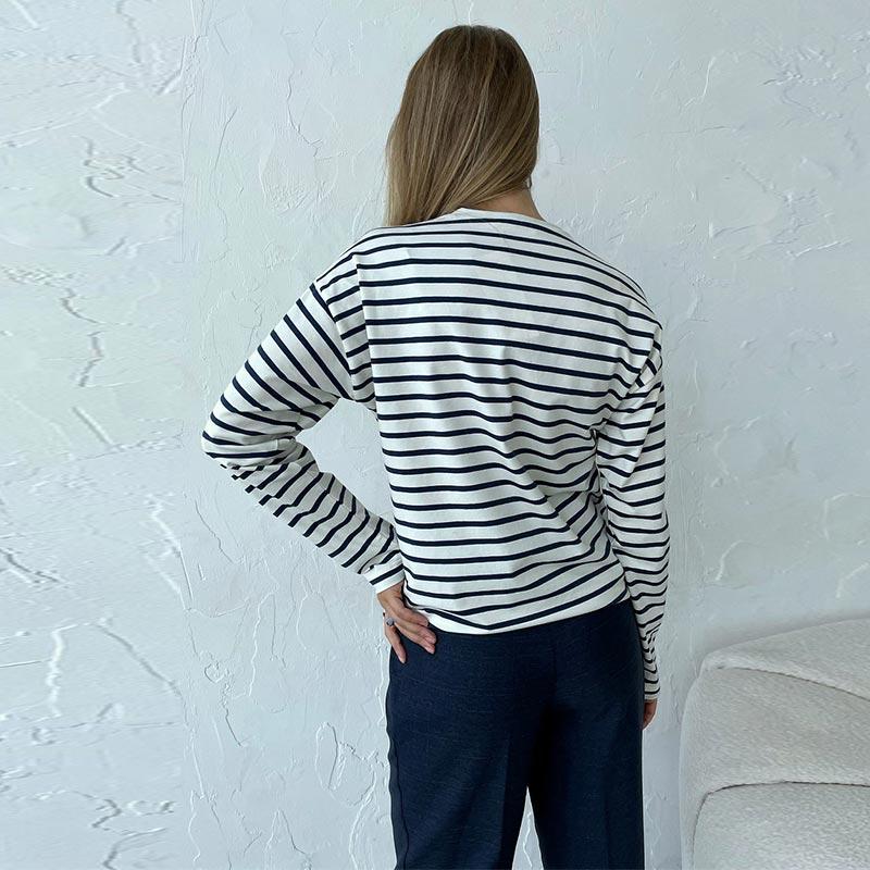 Уютные свободные футболки с длинным рукавом в полоску для женщин, осенние базовые повседневные хлопковые топы с круглым вырезом, блузка в уличном стиле