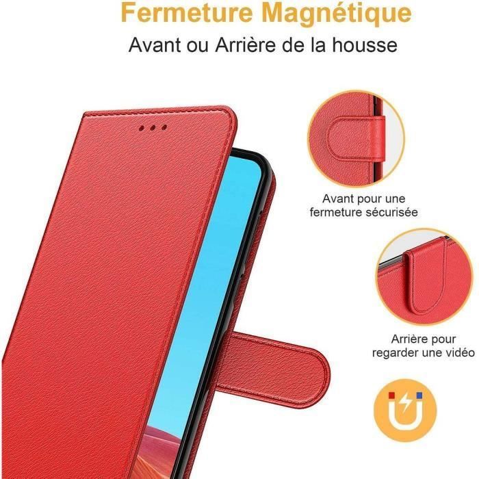 Coque de Protection - BOOLING - pour Samsung Galaxy S21 - Rouge Effet Cuir - Anti-Choc - Rangement Billet et Carte