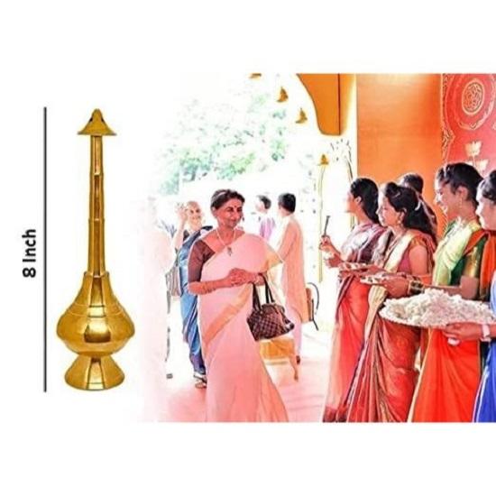 Brass Gulab Pash Bottle for Gangajal, Gulab Dani Bottle for Pooja Decorative Showpiece