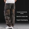 "Men's American Style Wide-Leg Loose Fit Multi-Pocket Workwear Jeans"