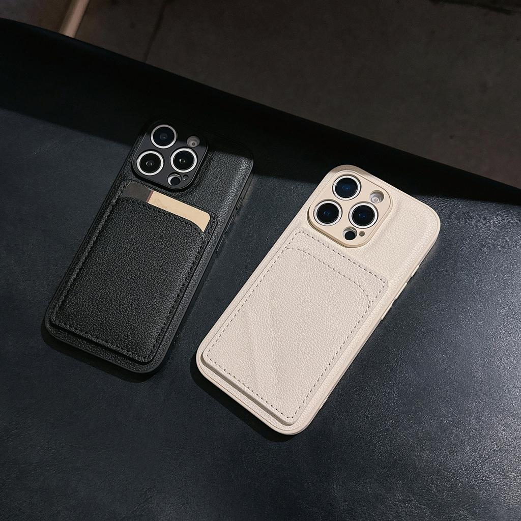 Кошелек для карт с узором личи Подходит для телефона 16pm Чехол для iPhone15 Простой 14/13 Мобильная защитная крышка
