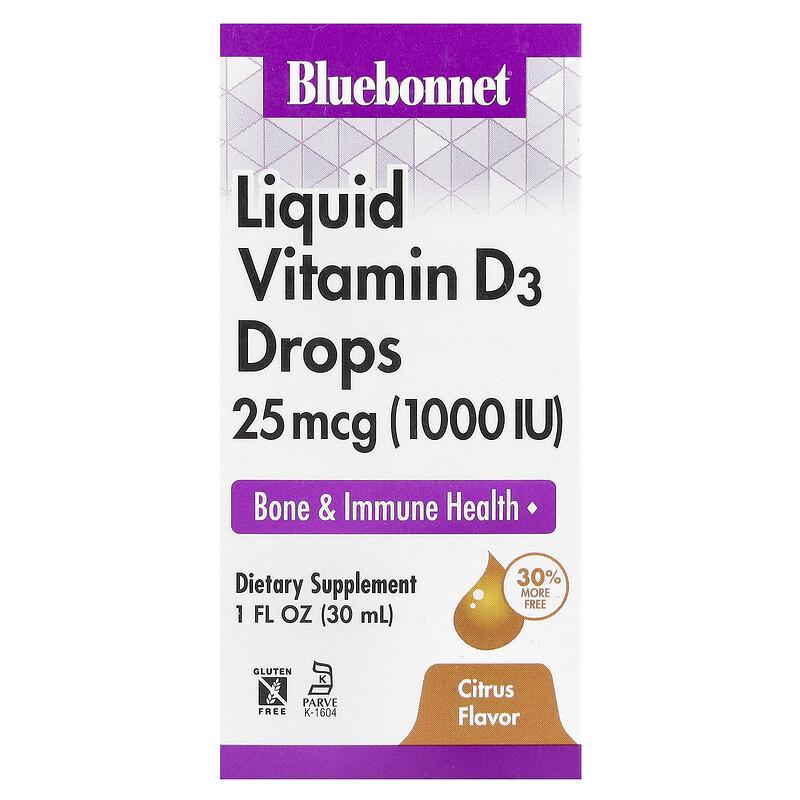 Liquid Vitamin D3 Drops, Citrus, 25 mcg (1,000 IU), 1 fl oz (30 ml)