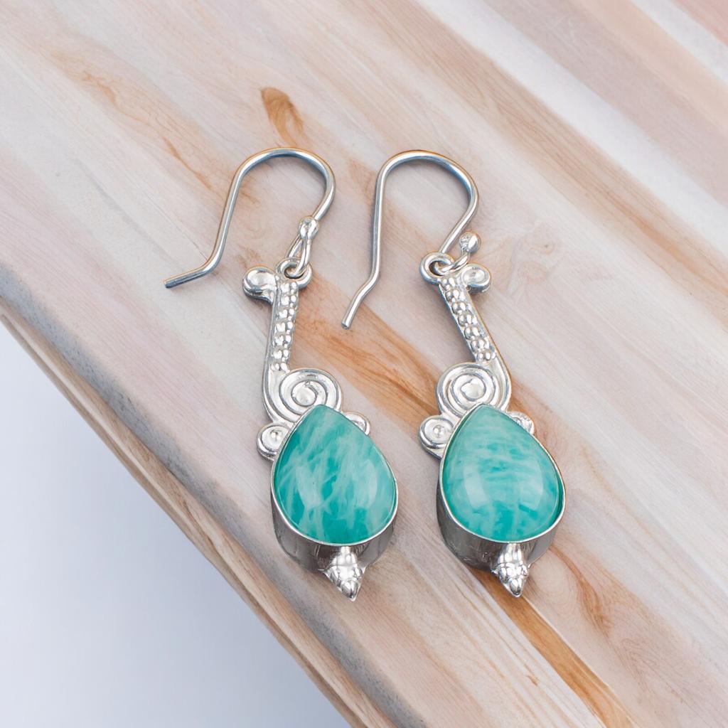 Натуральный амазонит, серебро 925 пробы, серьги ручной работы для мамы EE-37-23