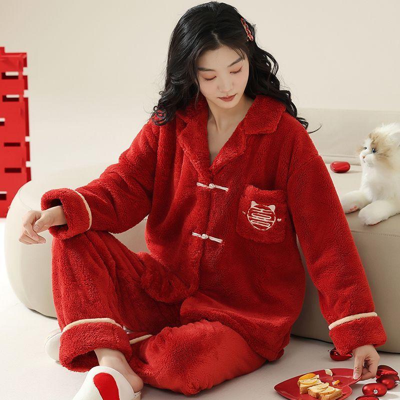 Пижамы женские зимние коралловые бархатные новые кашемировые фланель домашняя одежда осенние и зимние пижамы для женщин