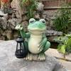 Frog Figurine with Solar Lantern Green Frog Light Resin Statue Sculpture Indoor Outdoor Garden Lawn Yard Decoration Ornament