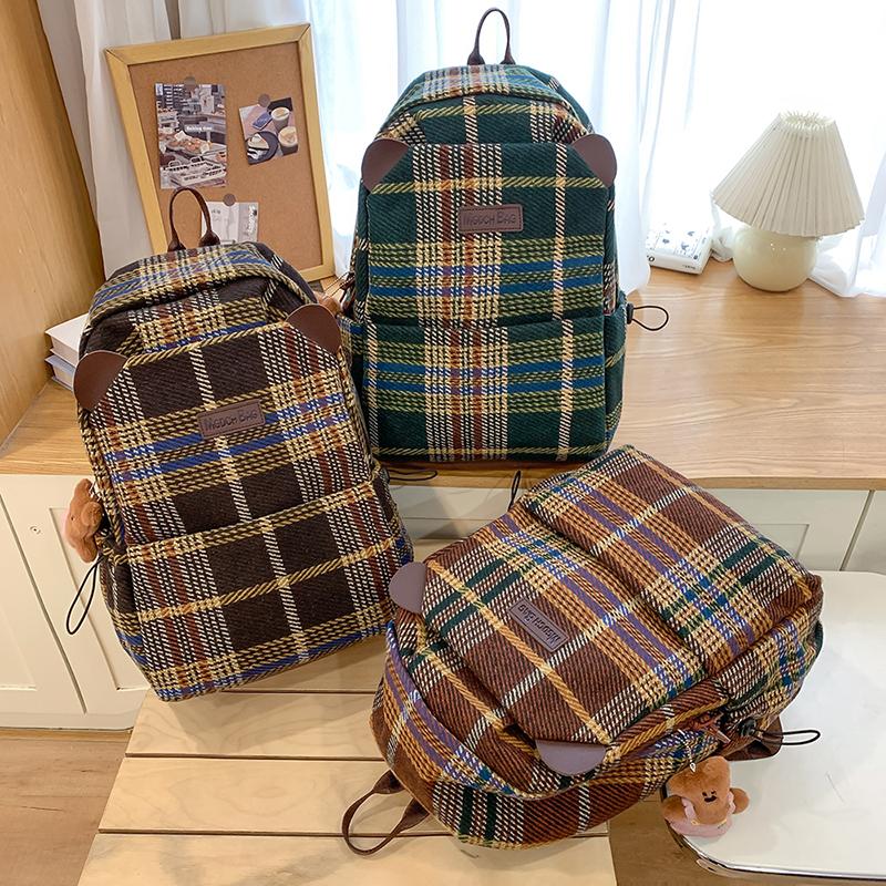 Винтажный клетчатый школьный рюкзак для женщин