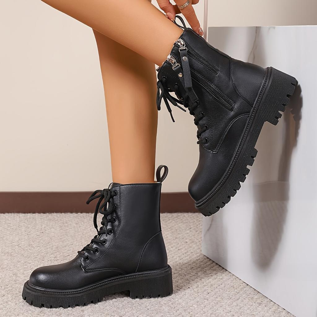 Women's Winter Fashion Ankle Boots - Cozy Plush Lined, Side Zipper, Round Toe, Non-Slip Sole, Casual Solid Color Booties