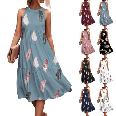 Женские летние свободные повседневные пляжные платья без рукавов с однотонным принтом и висячим вырезом