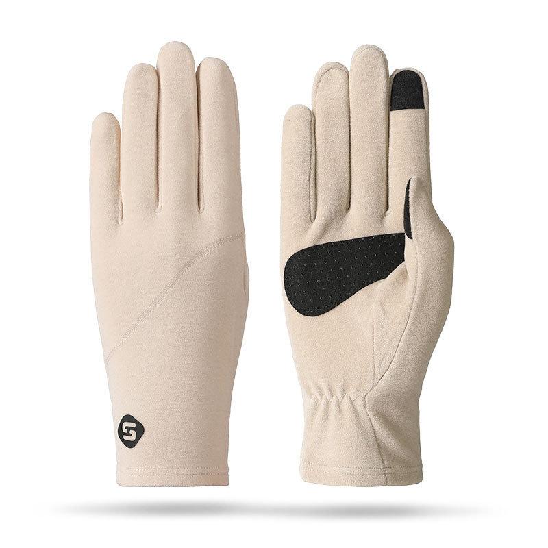 Теплые женские перчатки с нескользящим покрытием для вождения и езды, эластичные ветрозащитные перчатки из немецкого вельвета для женщин на осень и зиму